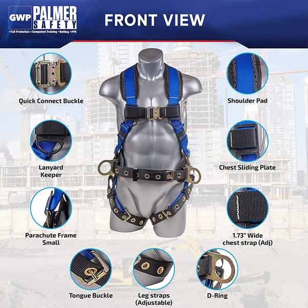Palmer Safety Fall Protection Full Body Harness Front