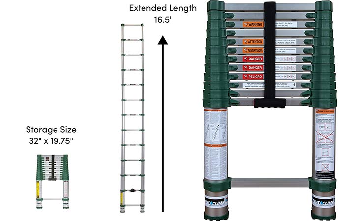 Xtend and climb telescoping ladder for gutter cleaning