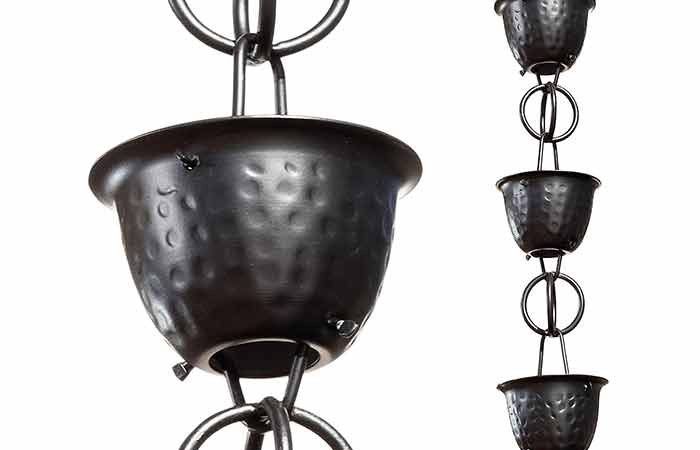 Black aluminum hammered rain chain